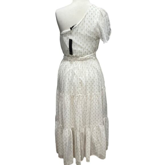 Lulus Shining Sight Midi Dress S White Metallic Gold Dotted One Shoulder Fairy - Picture 4 of 16